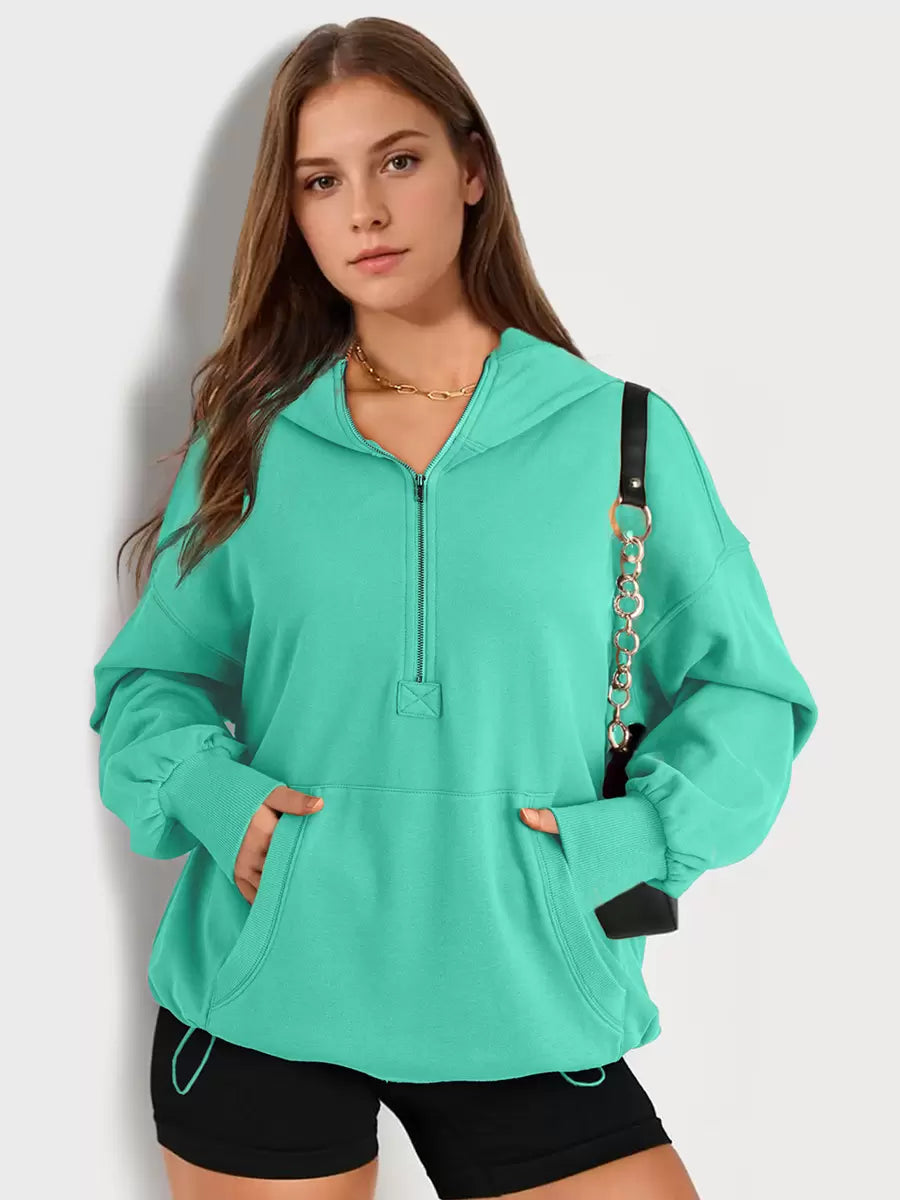 Hooded Long Sleeves Zipper Sweatshirt Elegant And Vintage Hoddie