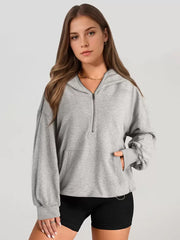 Hooded Long Sleeves Zipper Sweatshirt Elegant And Vintage Hoddie