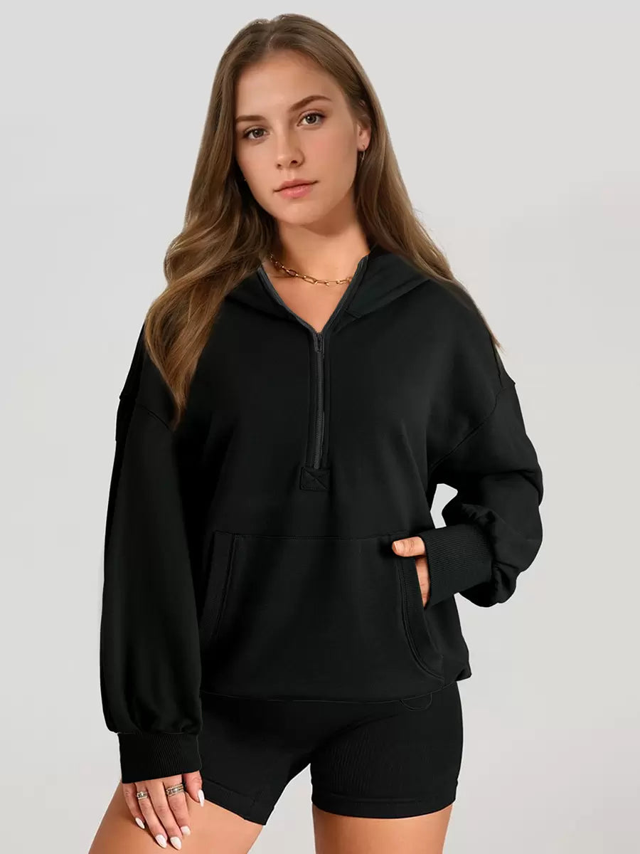 Hooded Long Sleeves Zipper Sweatshirt Elegant And Vintage Hoddie
