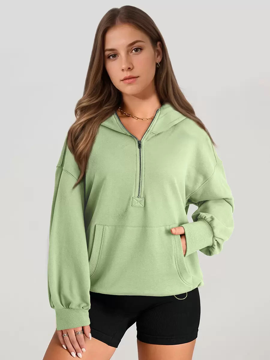 Hooded Long Sleeves Zipper Sweatshirt Elegant And Vintage Hoddie