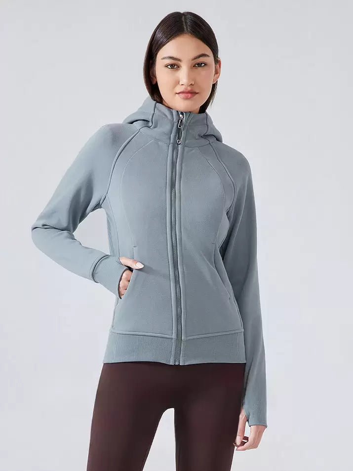 Hooded Zipper Casual Daily Long Sleeves Solid Elegant And Vintage Jacket