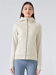 Hooded Zipper Casual Daily Long Sleeves Solid Elegant And Vintage Jacket
