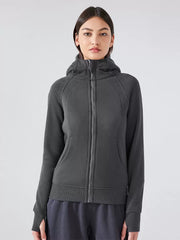 Hooded Zipper Casual Daily Long Sleeves Solid Elegant And Vintage Jacket