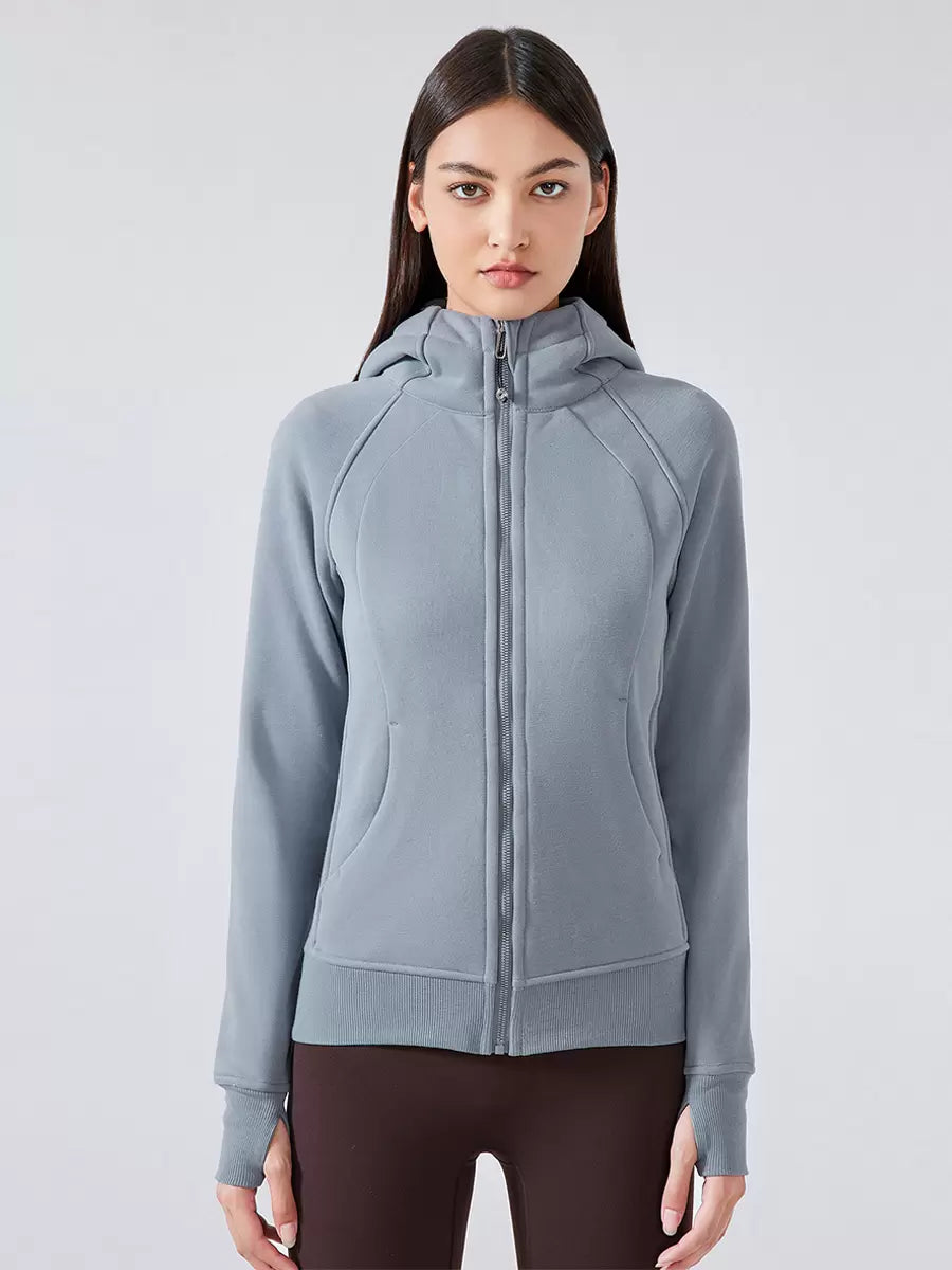 Hooded Zipper Casual Daily Long Sleeves Solid Elegant And Vintage Jacket