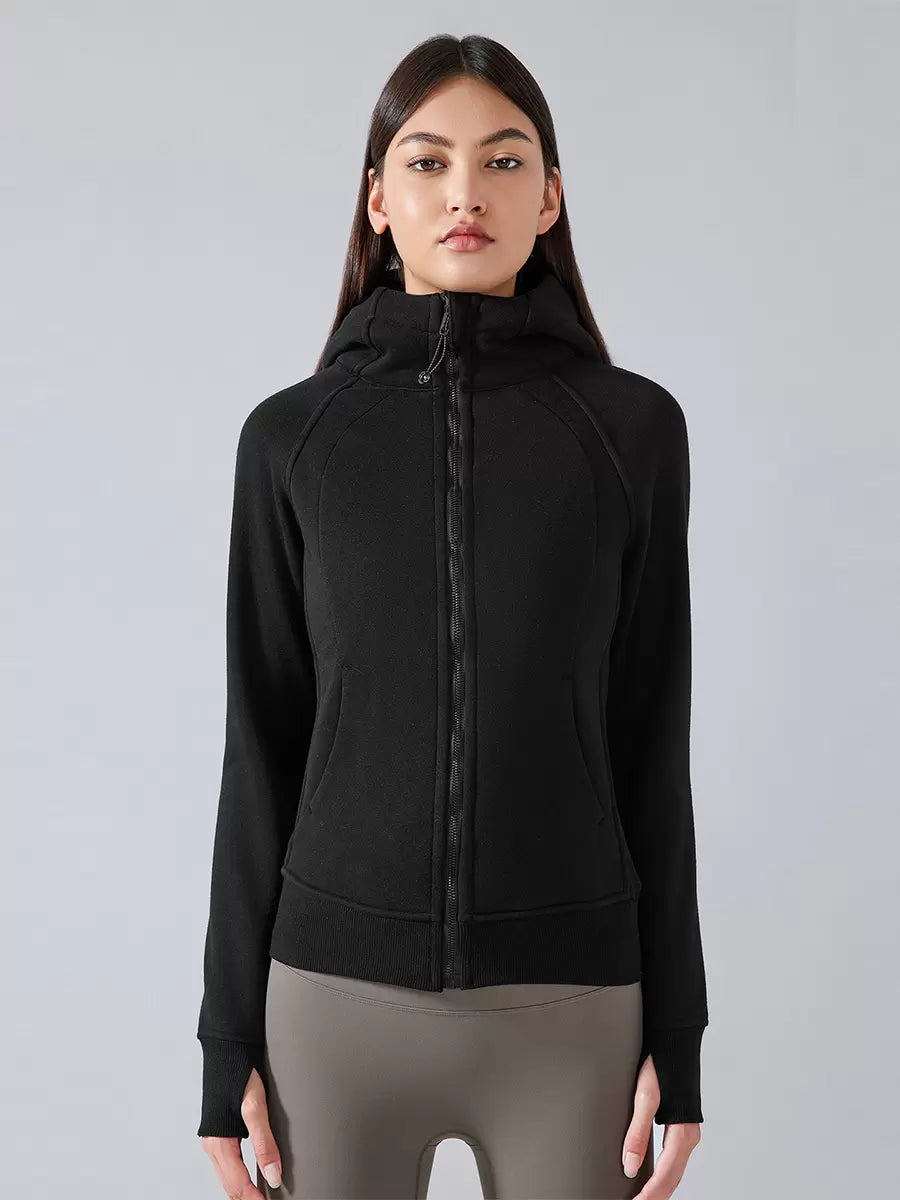 Hooded Zipper Casual Daily Long Sleeves Solid Elegant And Vintage Jacket