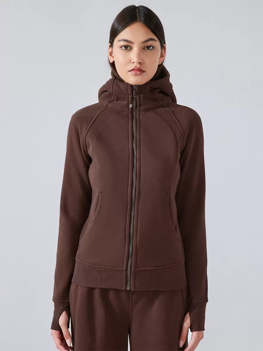 Hooded Zipper Casual Daily Long Sleeves Solid Elegant And Vintage Jacket