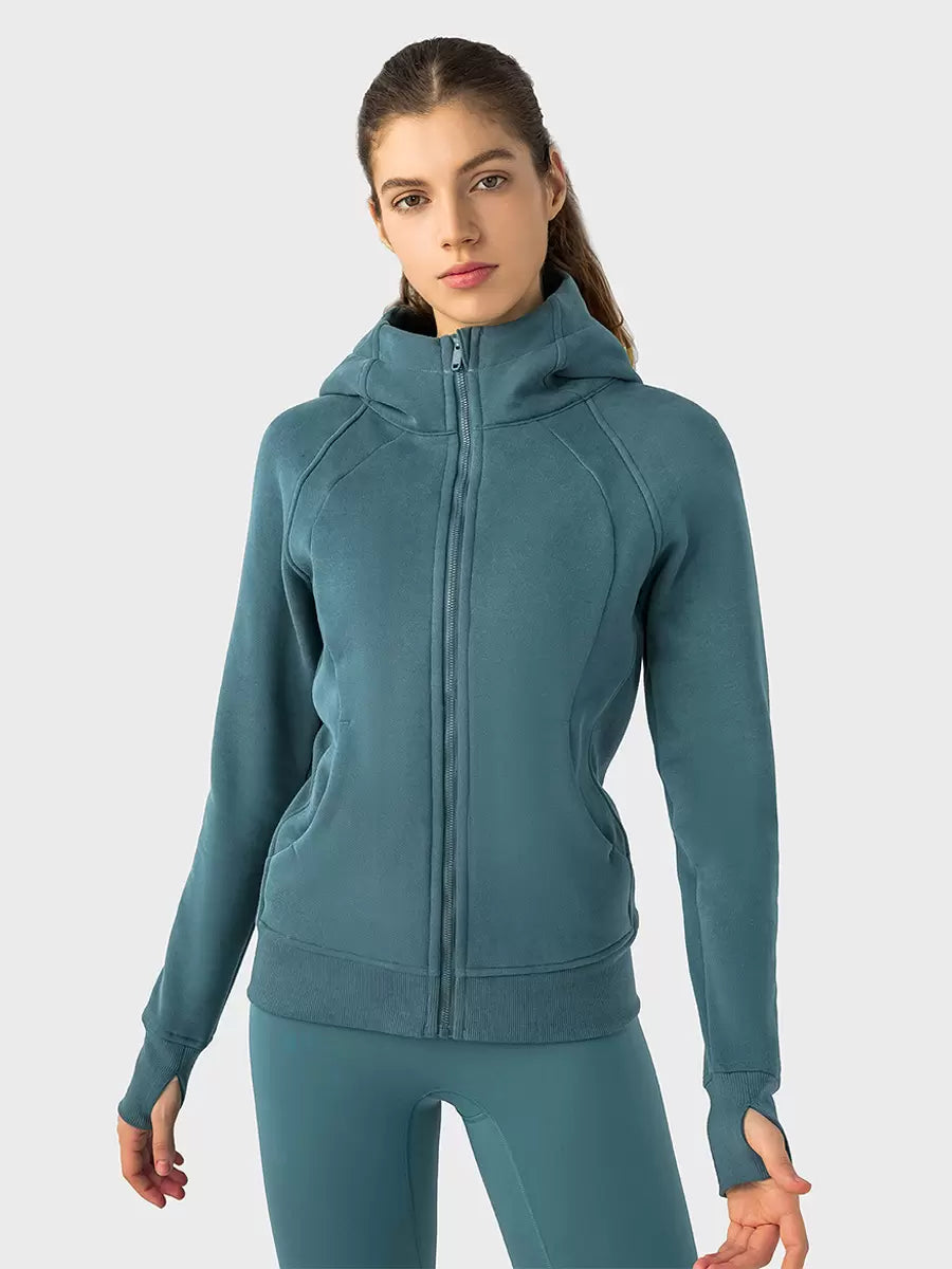 Hooded Zipper Casual Daily Long Sleeves Solid Elegant And Vintage Jacket