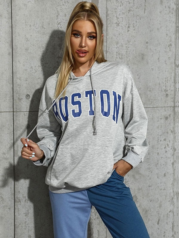 Hoodie Letters Print Pattern Lace Up Polyester Sweatshirt