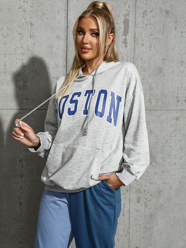 Hoodie Letters Print Pattern Lace Up Polyester Sweatshirt