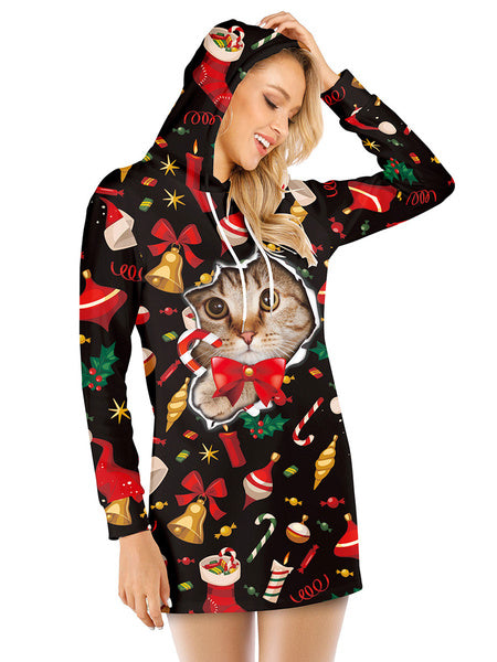 Hoodie Long Sleeves Christmas Pattern Hooded Sweatshirt