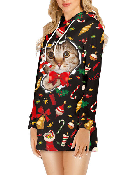 Hoodie Long Sleeves Christmas Pattern Hooded Sweatshirt