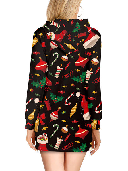 Hoodie Long Sleeves Christmas Pattern Hooded Sweatshirt