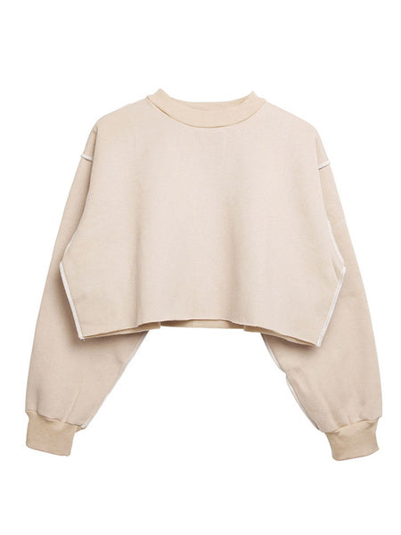 Hoodie Long Sleeves Cotton Blend Hooded Sweatshirt Crop Top