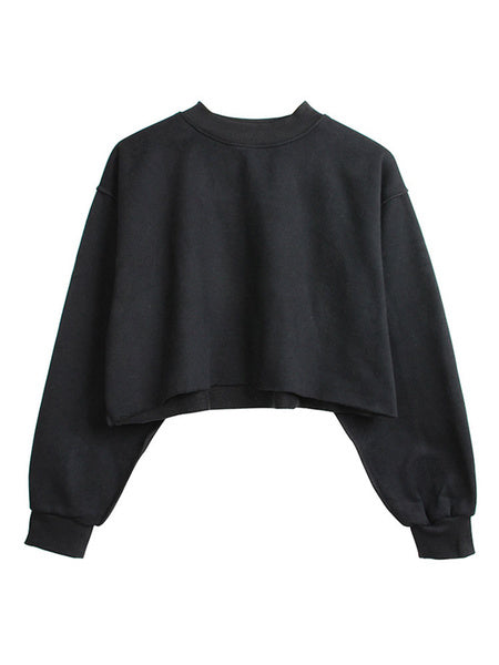 Hoodie Long Sleeves Cotton Blend Hooded Sweatshirt Crop Top
