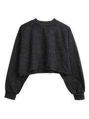 Hoodie Long Sleeves Cotton Blend Hooded Sweatshirt Crop Top