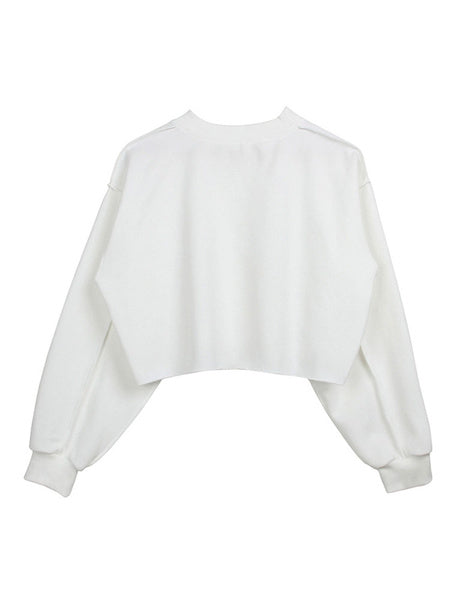 Hoodie Long Sleeves Cotton Blend Hooded Sweatshirt Crop Top