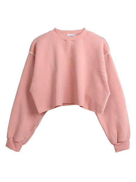 Hoodie Long Sleeves Cotton Blend Hooded Sweatshirt Crop Top