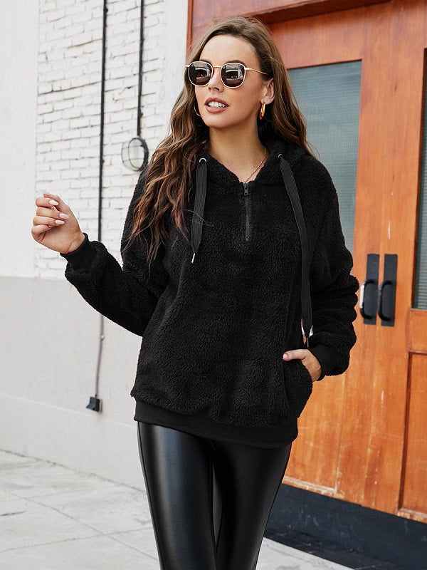 Hoodie Long Sleeves Pockets Polyester Hooded Sweatshirt