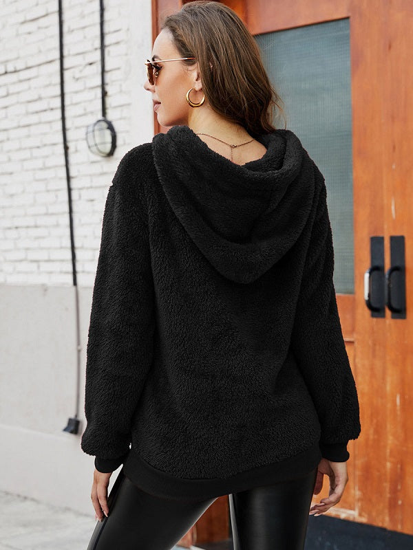 Hoodie Long Sleeves Pockets Polyester Hooded Sweatshirt