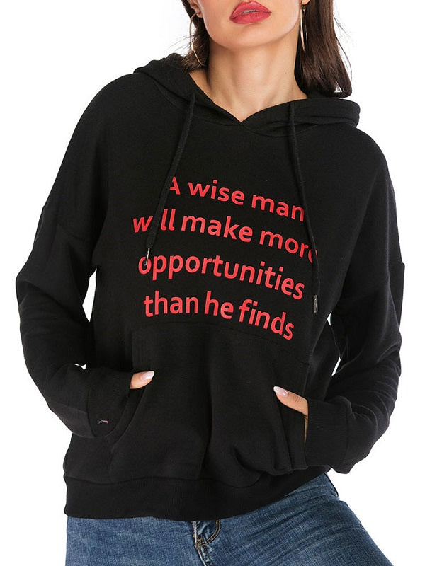 Hoodie Long Sleeves Printed Cotton Classic Hooded Sweatshirt