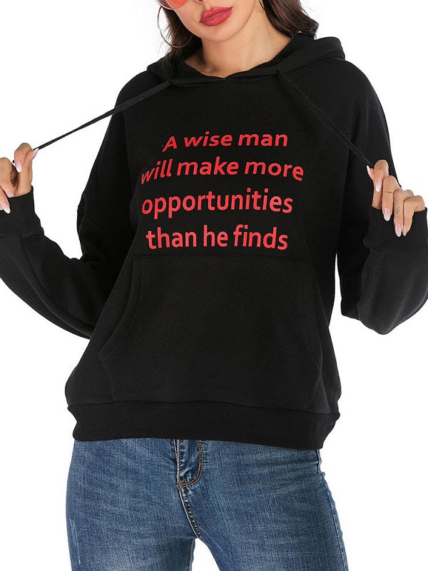 Hoodie Long Sleeves Printed Cotton Classic Hooded Sweatshirt