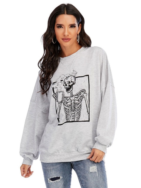 Hoodie Long Sleeves Skeleton Printed Hooded Sweatshirt