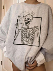 Hoodie Long Sleeves Skeleton Printed Hooded Sweatshirt