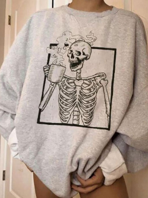 Hoodie Long Sleeves Skeleton Printed Hooded Sweatshirt