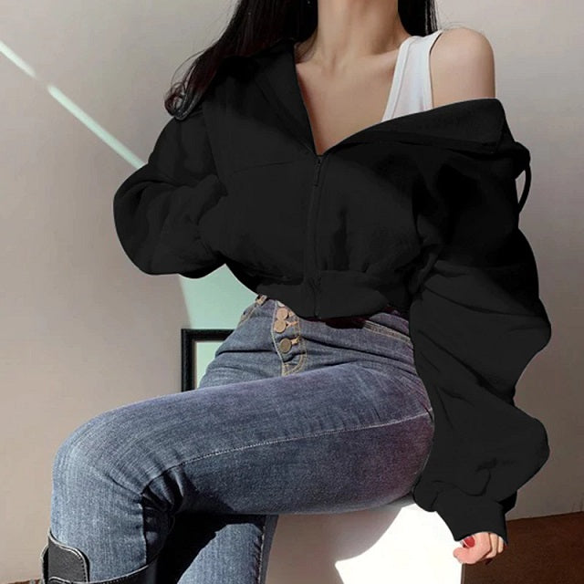Hoodies Sweatshirt Tracksuit Long Sleeve Crop Top Fashion