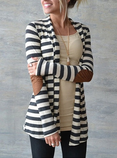 Horizontally-Striped Open Front Cardigan