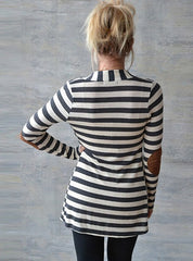 Horizontally-Striped Open Front Cardigan