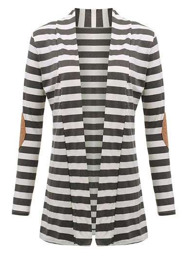 Horizontally-Striped Open Front Cardigan