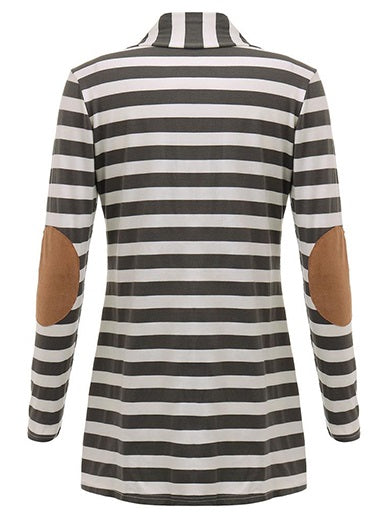 Horizontally-Striped Open Front Cardigan