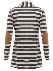 Horizontally-Striped Open Front Cardigan