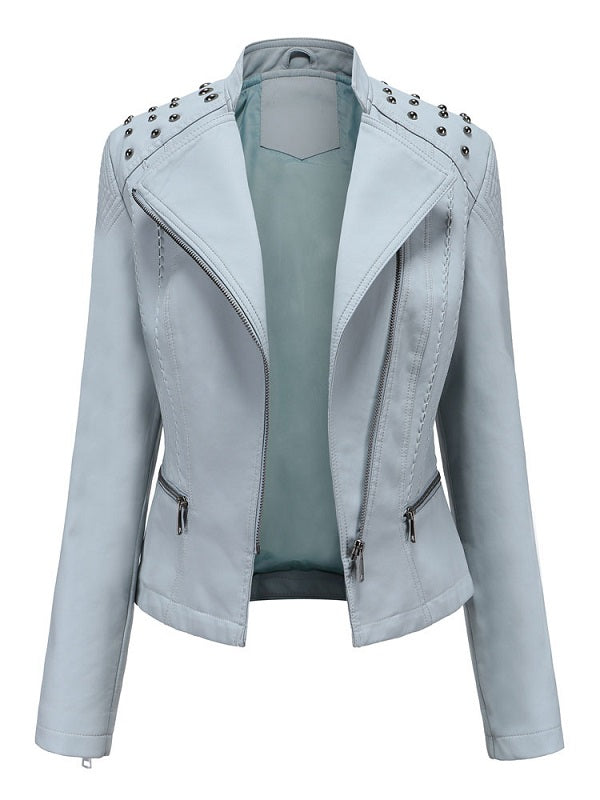 Jacket Leather Turndown Collar Long Sleeve Short Jacket