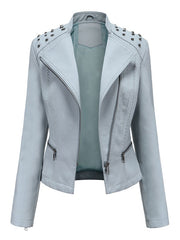 Jacket Leather Turndown Collar Long Sleeve Short Jacket