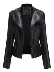 Jacket Leather Turndown Collar Long Sleeve Short Jacket