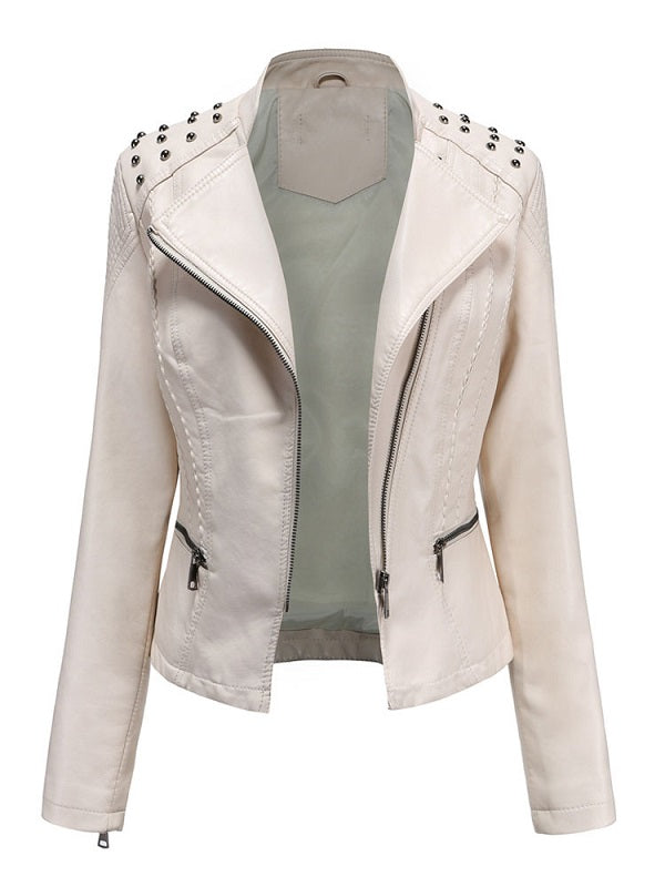 Jacket Leather Turndown Collar Long Sleeve Short Jacket