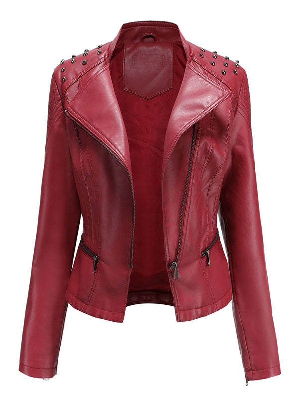 Jacket Leather Turndown Collar Long Sleeve Short Jacket