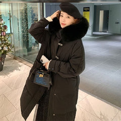 Jacket Pockets Fur Collar Puffer Long Down Hooded Coat