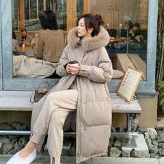 Jacket Pockets Fur Collar Puffer Long Down Hooded Coat