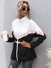 Jacket Stand Collar Long Sleeves Two-Tone Polyester Coats