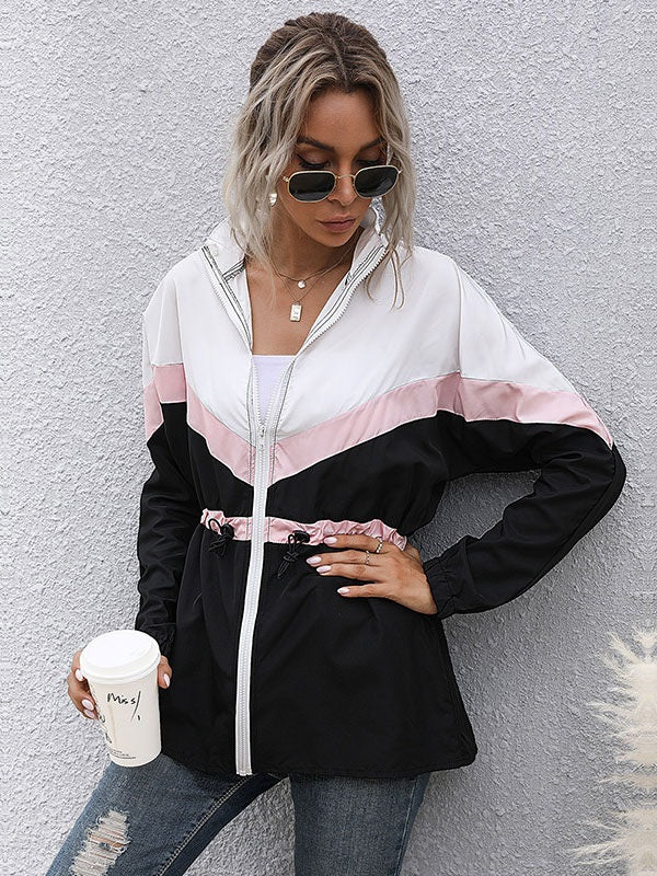 Jacket Stand Collar Long Sleeves Two-Tone Polyester Coats
