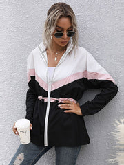Jacket Stand Collar Long Sleeves Two-Tone Polyester Coats