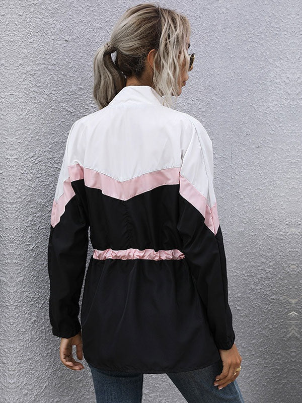 Jacket Stand Collar Long Sleeves Two-Tone Polyester Coats