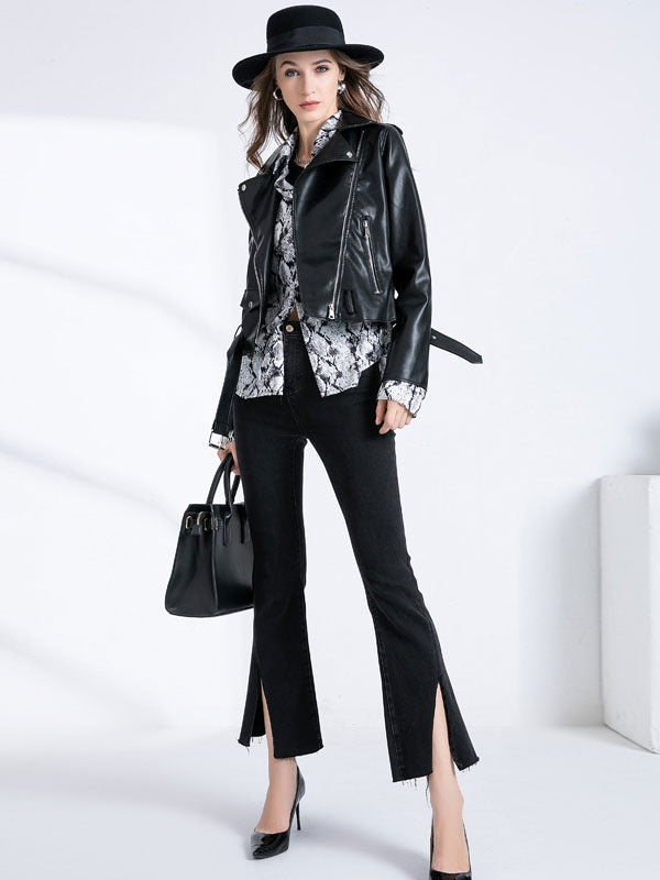 Jacket Turndown Collar High Casual PU Leather Jacket