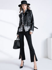 Jacket Turndown Collar High Casual PU Leather Jacket