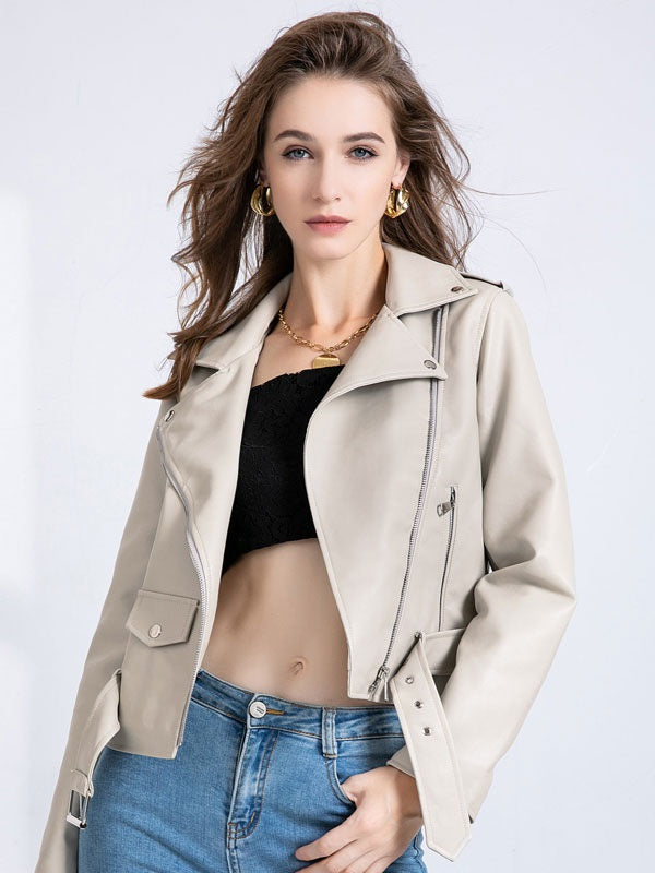 Jacket Turndown Collar High Casual PU Leather Jacket