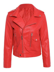 Jacket Turndown Collar High Low Design PU Leather Jacket