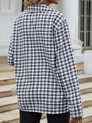 Jacket Turndown Collar Plaid Pattern Long Overcoat
